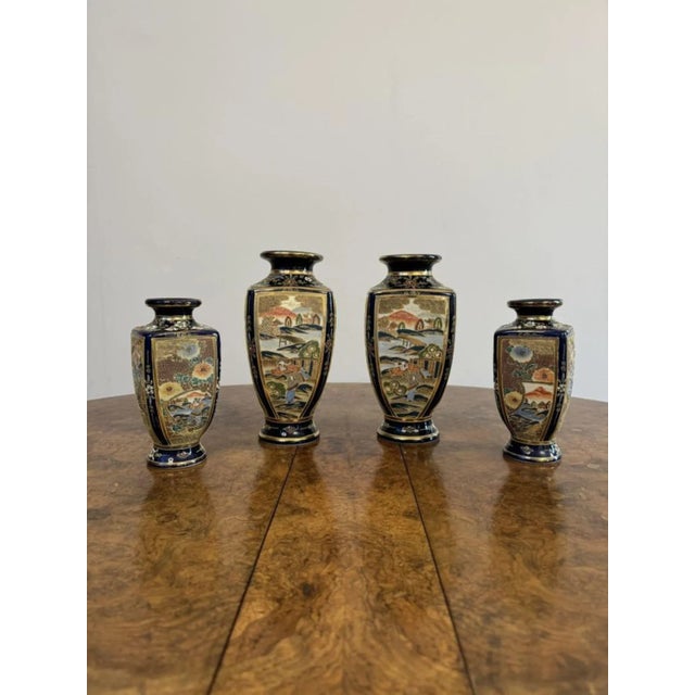 Antique Japanese Satsuma Vase Set, 1900, Set of 4 For Sale - Image 9 of 10