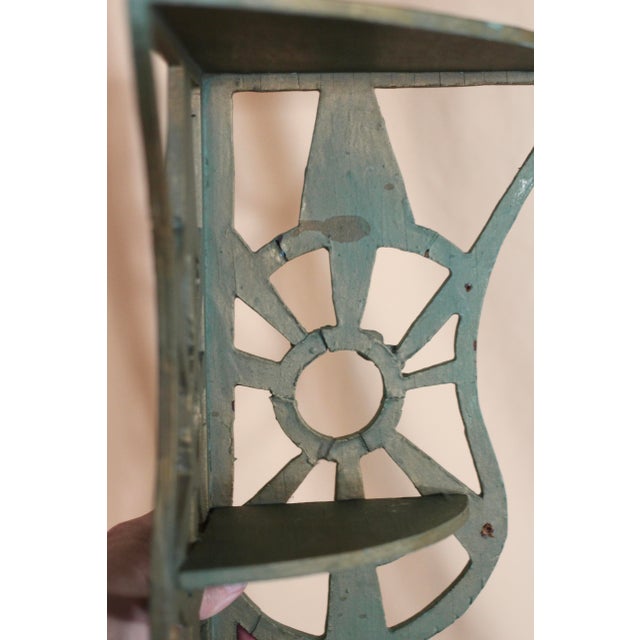 Art Deco 1930s Folk Art Green and Gold Scroll Shelf For Sale - Image 3 of 13