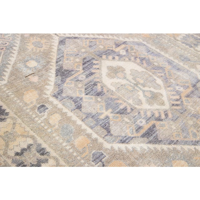 Persian 1960s Vintage Persian Distressed Handmade Geometric Gray Wool Rug For Sale - Image 3 of 7