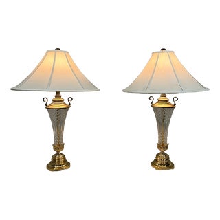 Large Crystal and Brass Table Lamps, 1960s, Set of 2 For Sale