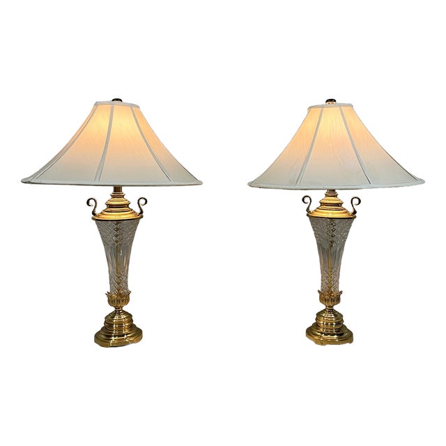 Large Crystal and Brass Table Lamps, 1960s, Set of 2 For Sale