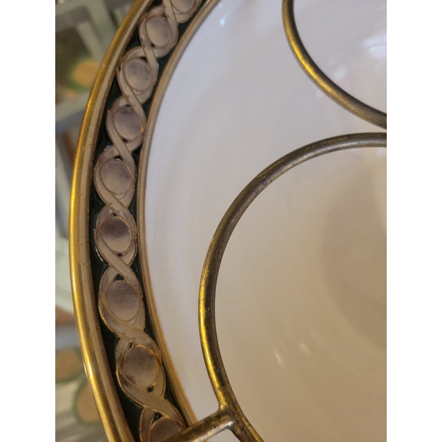 Vintage Black Gold Brass Inlay Royal Doulton Style Ceramic Bowl 4 Bottle Wine Holder For Sale - Image 9 of 10