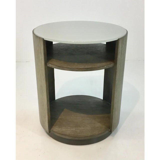 2010s Caracole Fusion Drum Wood and Frosted Glass End Table For Sale - Image 5 of 5