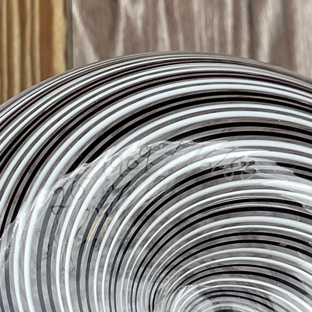 Boho Chic Vintage Signed Op Art Black & White Swirl Art Glass Vase For Sale - Image 3 of 13