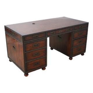 Theodore Alexander Mahogany Campaign Style Executive Desk For Sale