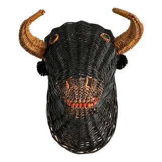 French Polychrome Wicker Bull, 1950s For Sale