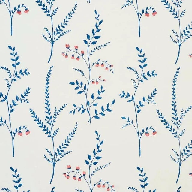 Sample - Schumacher Cynthia Embroidered Print Fabric in Blue For Sale