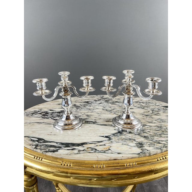 20th Century Silver-Plated Metal Candelabra, Set of 2 For Sale - Image 9 of 12