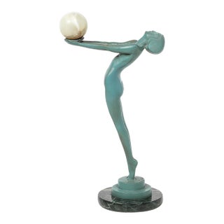 Art Deco Sculptural Onyx & Veria Green Marble Nude Flapper Signed Max Le Verrier For Sale