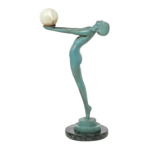 Art Deco Sculptural Onyx & Veria Green Marble Nude Flapper Signed Max Le Verrier