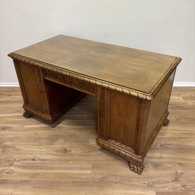 Vintage Neo-Renaissance Walnut Desk, 1950s For Sale - Image 15 of 18