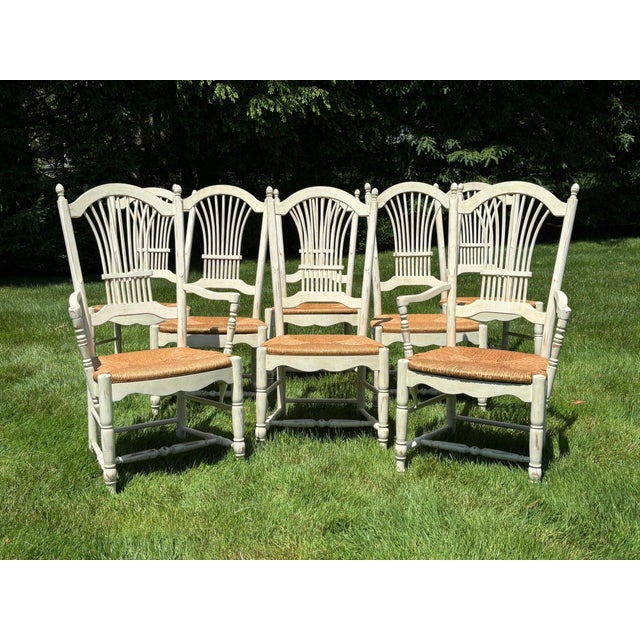Late 20th Century Late 20th Century Habersham French Country Wheat-Sheaf Rush-Seat Dining Chairs, Set of 8 For Sale - Image 5 of 10
