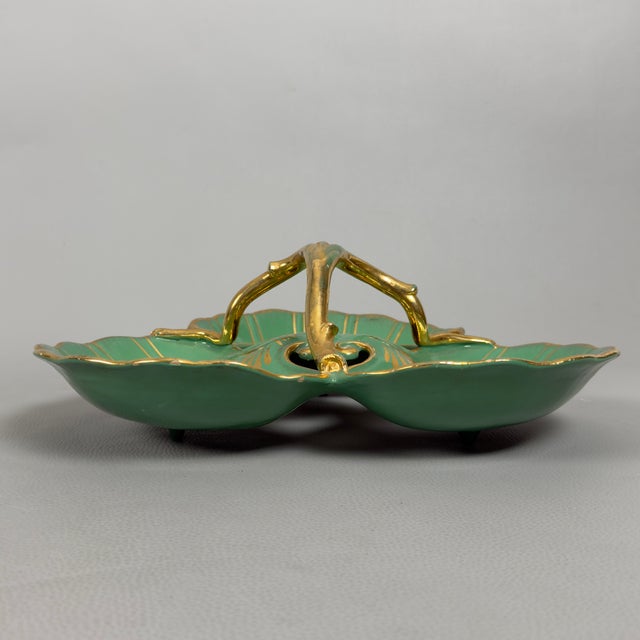 1960s Green Gold Shell Artistic Majolica Centerpiece by CAT G.T, 1960s For Sale - Image 5 of 12