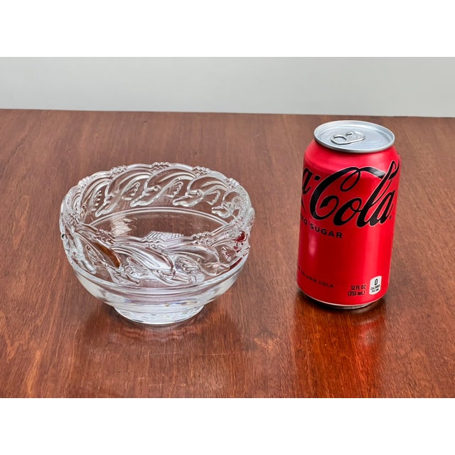 Transparent Vintage Tiffany & Co. Mid-Century Modern Crystal Dolphin Pattern Footed Bowl For Sale - Image 8 of 10