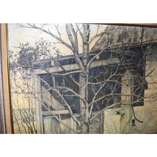 Vintage Original c.w. Phillips 1967 Well Water Pump Barn Landscape Oil Painting For Sale - Image 11 of 12