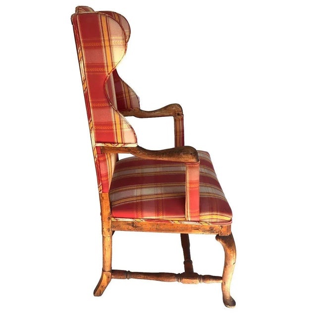 Swedish Gustavian Birch Plaid Upholstered Wingback Armchair For Sale - Image 4 of 6
