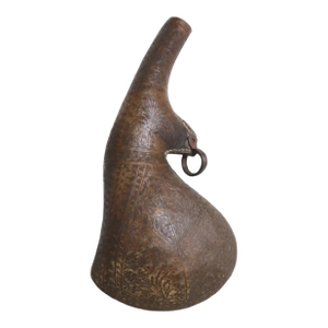 Antique 1700's Middle Eastern Leather Wrought Iron Camel Water Shot Flask Jug