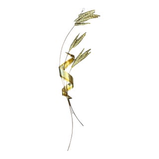 Vintage Mid-Century Modern Brass Wheat Wall Sculpture – 29" Tall Botanical Wall Art For Sale