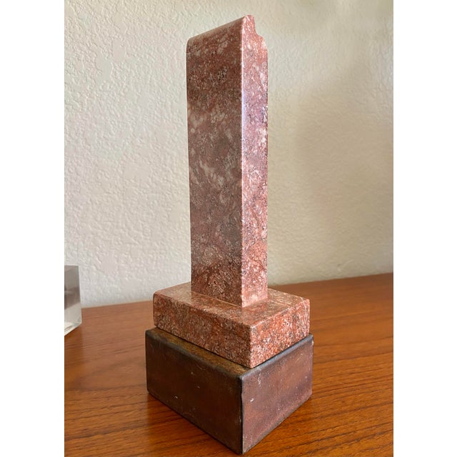 Minimalist Pink Marble Modern Sculpture on Primitive Style Rusty Display Stand For Sale - Image 11 of 13