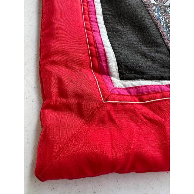 Beautiful red fabric pillow case. Quilted Asian Thai themed.