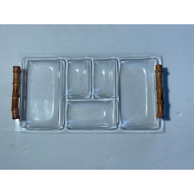 Mid-Century Modern 1950s MCM Lucite Bamboo Handles Tray For Sale - Image 3 of 5