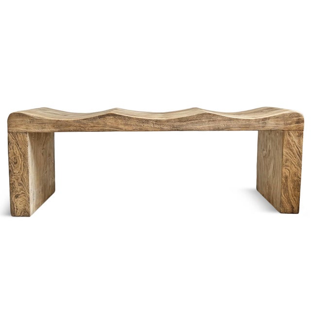 Coastal Modern Washed Teak Wave Bench For Sale In Los Angeles - Image 6 of 8