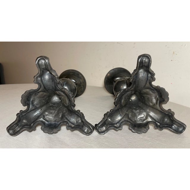 Antique 19th Century Silverplate Ornate Figural Dolphin Candlestick Holders For Sale - Image 10 of 11