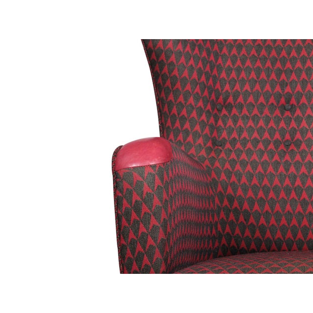 Red 1937 Attributed to Kaj Gottlob for a.j. Iversen Lounge Chair in Original Lis Ahlmann Fabric For Sale - Image 8 of 12