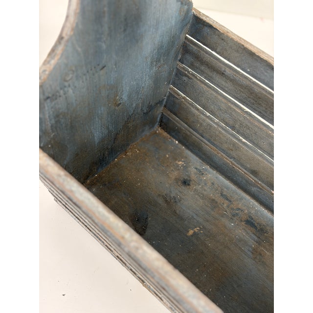 Vintage Rustic Wooden Slatted Tool Caddy With Handle – Distressed Blue Gray For Sale - Image 11 of 13