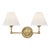 Mark D. Sikes 2 Light Classic Wall Sconce, Aged Brass, Natural Shade For Sale