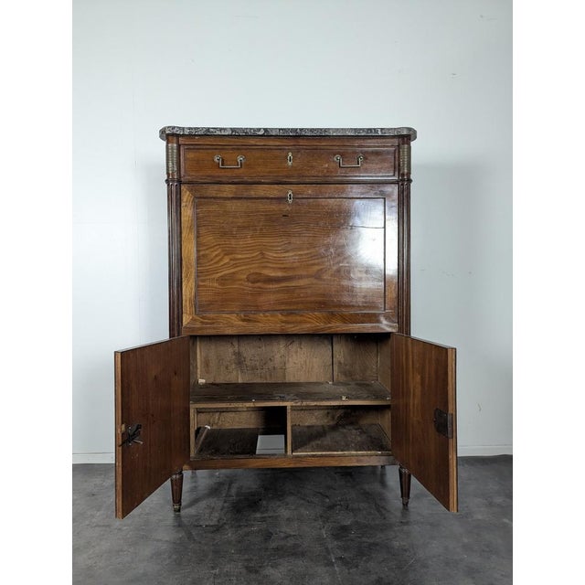Louis XVI Mahogany Secretary Topped with a Ste Anne Marble Slab For Sale - Image 5 of 12