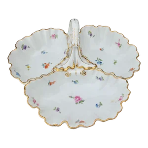 Scattered Flowers by Meissen Three Part Serving Bowl Mid-Century
