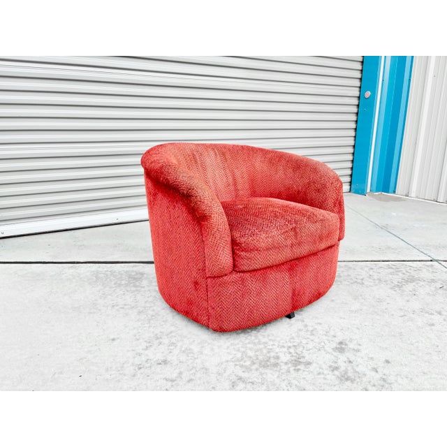Textile 1960s Mid Century Swivel Barrel Chairs Styled After Milo Baughman- Set of 2 For Sale - Image 7 of 12