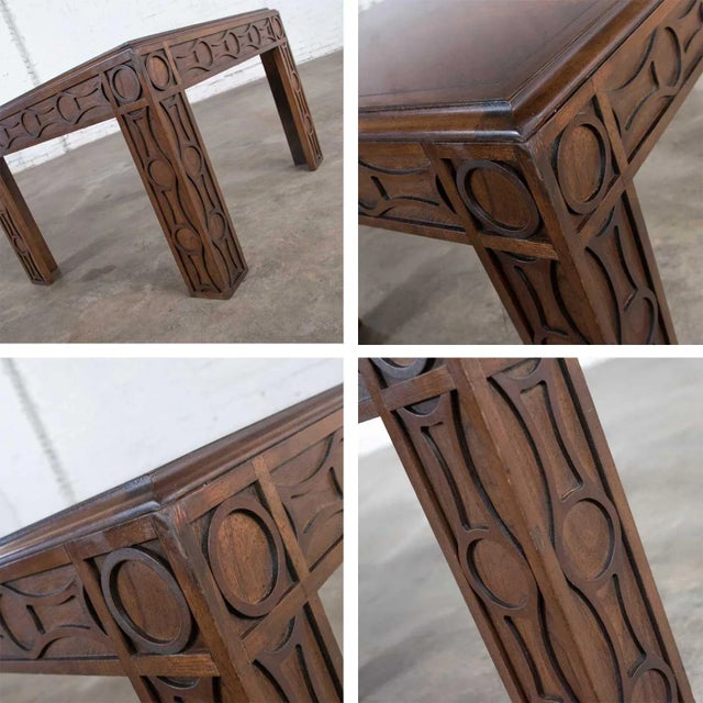 Vintage Modern Square Lane End or Side Table With Carved Leg Design & Chevron Veneer Top For Sale - Image 12 of 13