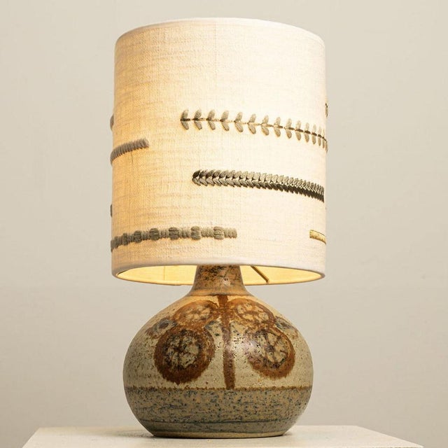Ceramic Table Lamp with New Embroidery Lampshade, Denmark, 1970 For Sale - Image 10 of 15