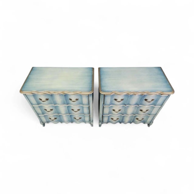 Mid 20th Century Mid-Century French Louis XV Style Chests / Commodes W/ Custom Blue Paint - Pair For Sale - Image 5 of 9