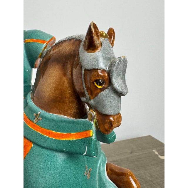 Mid 20th Century Italian Ceramic Knight on Horse by Ugo Zacagnini - Green Glaze, 12” For Sale - Image 10 of 11