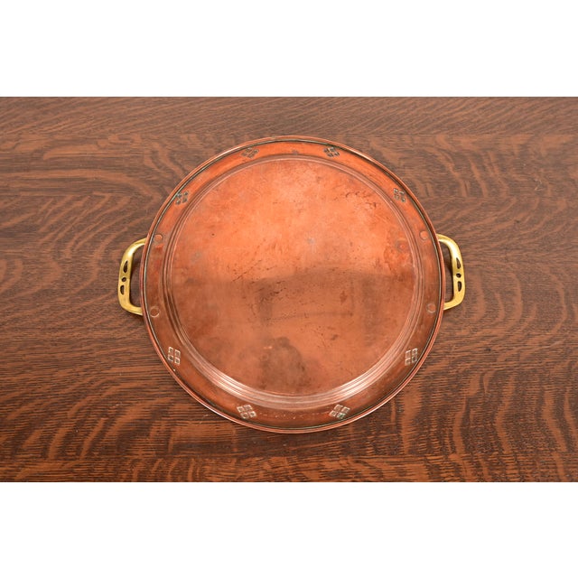 Roycroft Style Swedish Arts & Crafts Copper and Brass Handled Tray For Sale - Image 10 of 13