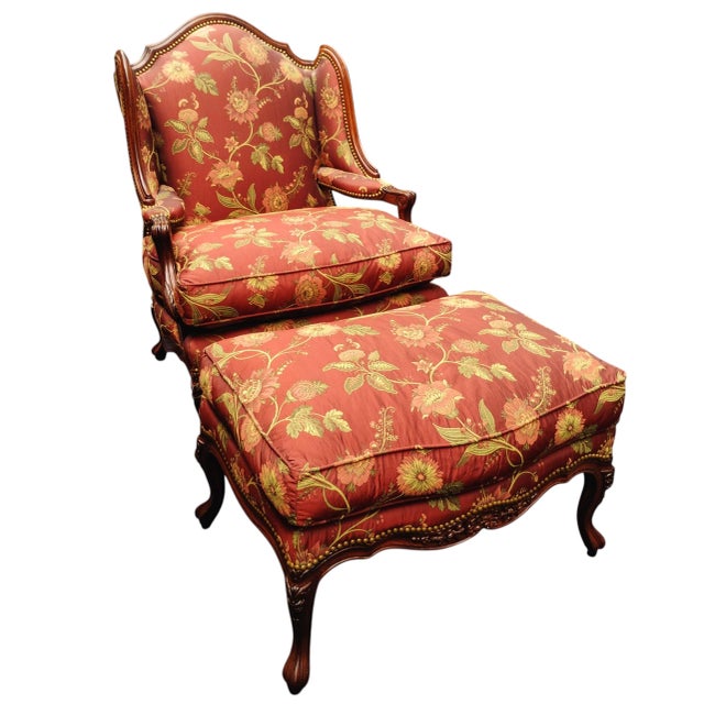 Experience the Peak of Traditional Elegance With This Custom French Country Bergère Chair and Ottoman by Taylor King. 1980s For Sale - Image 12 of 12
