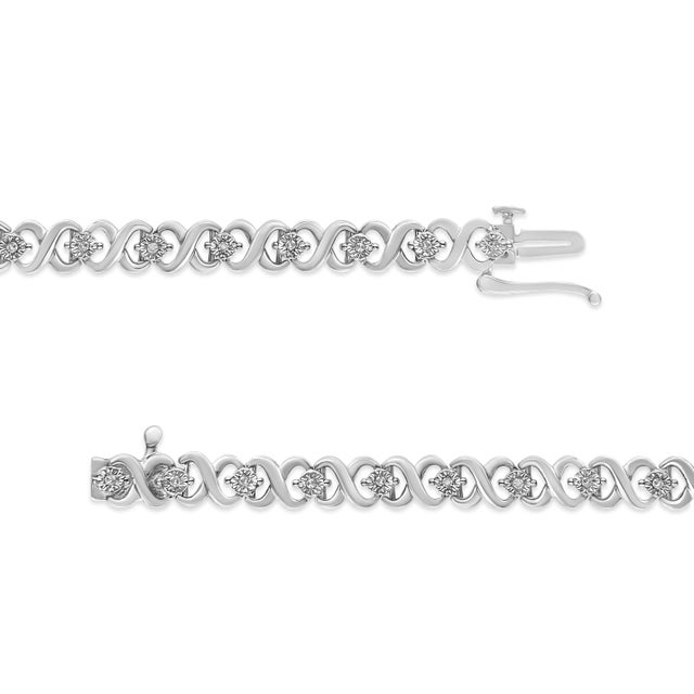 Contemporary .925 Sterling Silver 1/6 Cttw Miracle Set Diamond Infinity Link and Station Tennis Bracelet - 7.25 " For Sale - Image 3 of 6