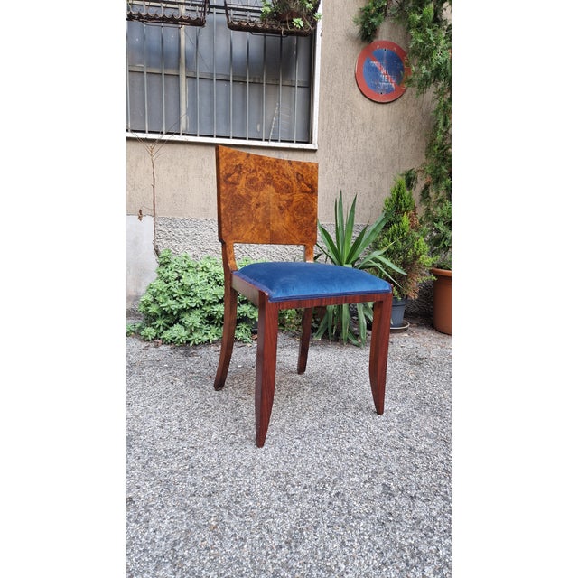 Chair in Walnut Burl with Blue Seat in the style of Gio Ponti, 1930s For Sale - Image 6 of 11