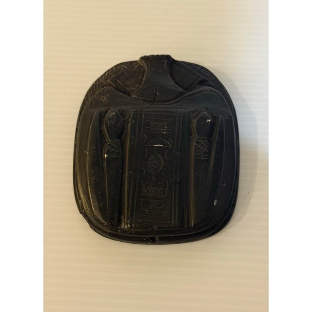 Traditional Vintage Egyptian Hand-Carved Black Serpentine Stone Scarab Plaque With Hieroglyphic Motifs For Sale - Image 3 of 12