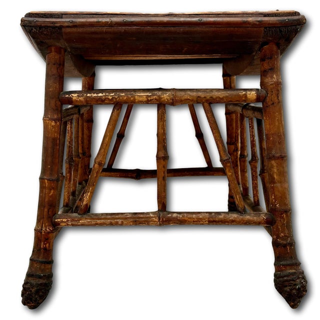 Excellent Hand Made Antique Oriental Revival Aesthetic Victorian Genuine Bamboo Footstool - Ottoman Circa 1880s For Sale - Image 11 of 18