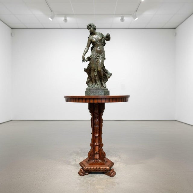 Antique Carved Pedestal Table Figural Base-Lion Paw Feet-Side-Accent-Victorian For Sale - Image 10 of 11