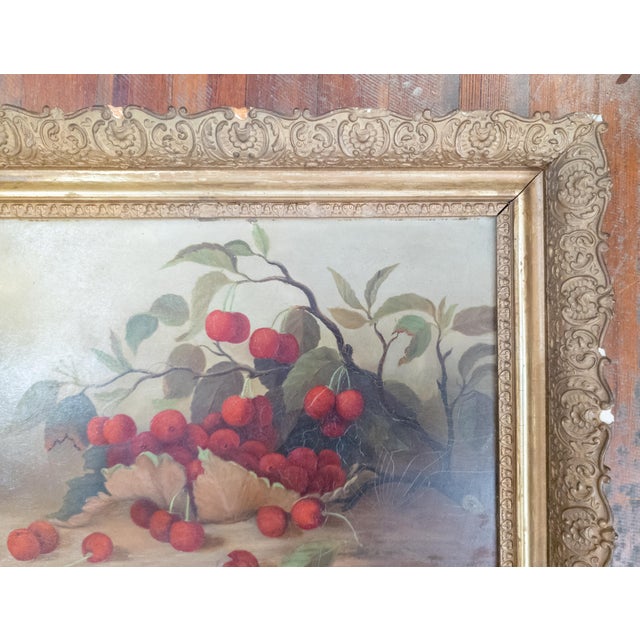 19th Century American Still Life Oil Painting of Cherries, Unsigned For Sale - Image 4 of 13