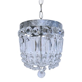 Vintage Silver Crystal Basket Pendant Light For Sale