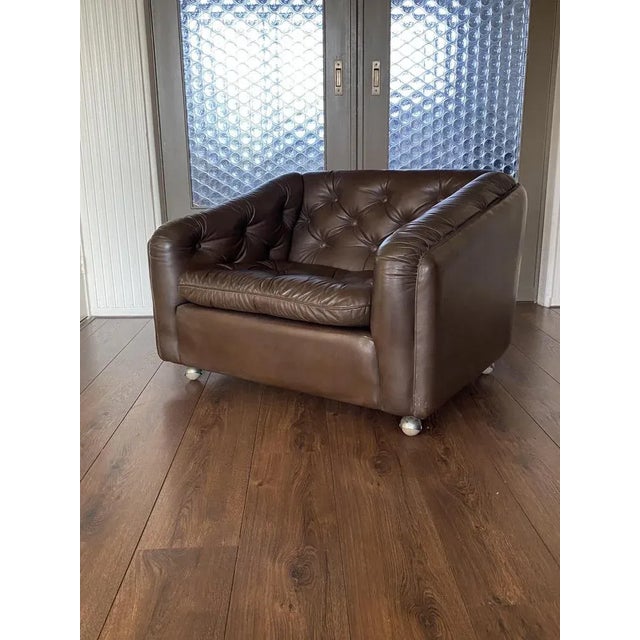 Very comfortable Lounge chair C610 by Geoffrey Harcourt for Artifort, Netherlands, 1969 The rich, original brown leather...