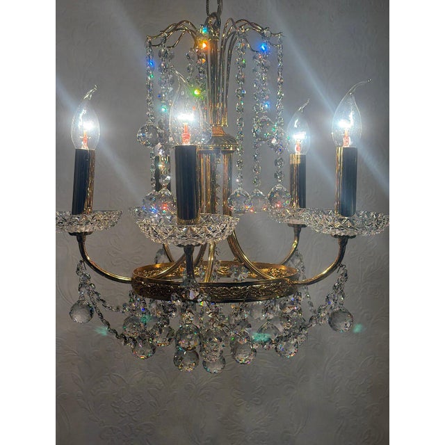 Brass and Lead Crystal Five-Light Chandelier from Schröder, 1970s For Sale - Image 10 of 12