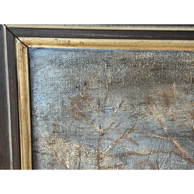 Original Winter Farm Landscape Oil Painting in Carved Wood Frame | Snow Covered Country Scene For Sale In Greensboro - Image 6 of 9