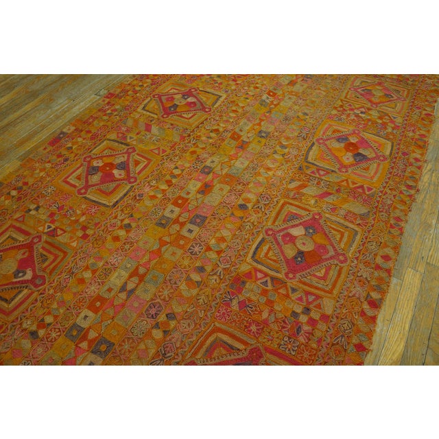 1970s Orange Geometric Vintage Marsh Arab Embroidery Rug 5' 3'' X 8' Knotted Wool Carpet For Sale In New York - Image 6 of 13